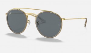 Ray Ban Round Double Bridge Legend Gold Women's Sunglasses Blue | EQYUJ-2017